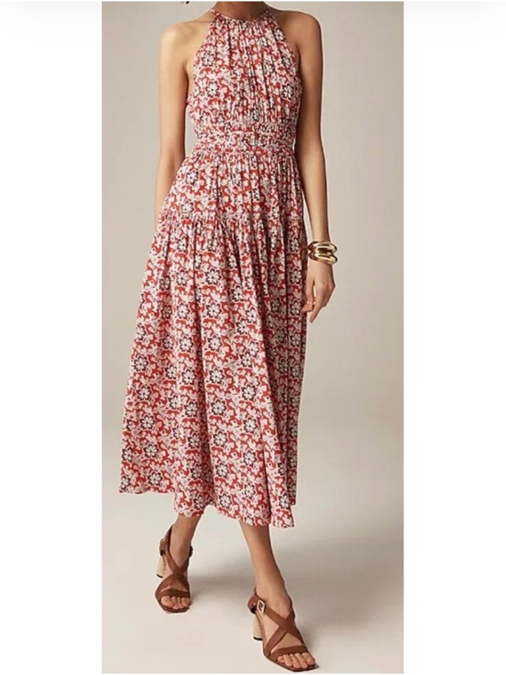 J.Crew Tie Waist Halter Dress in Vintage Red Floral | XXL | NWOT